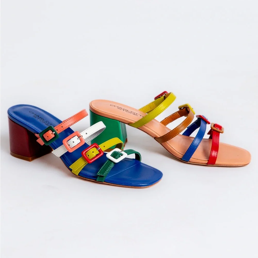 Charlotte Stone Mireille Sandal, Multicolor Mismatched Strappy Sandals, size 9 - Picture 2 of 13